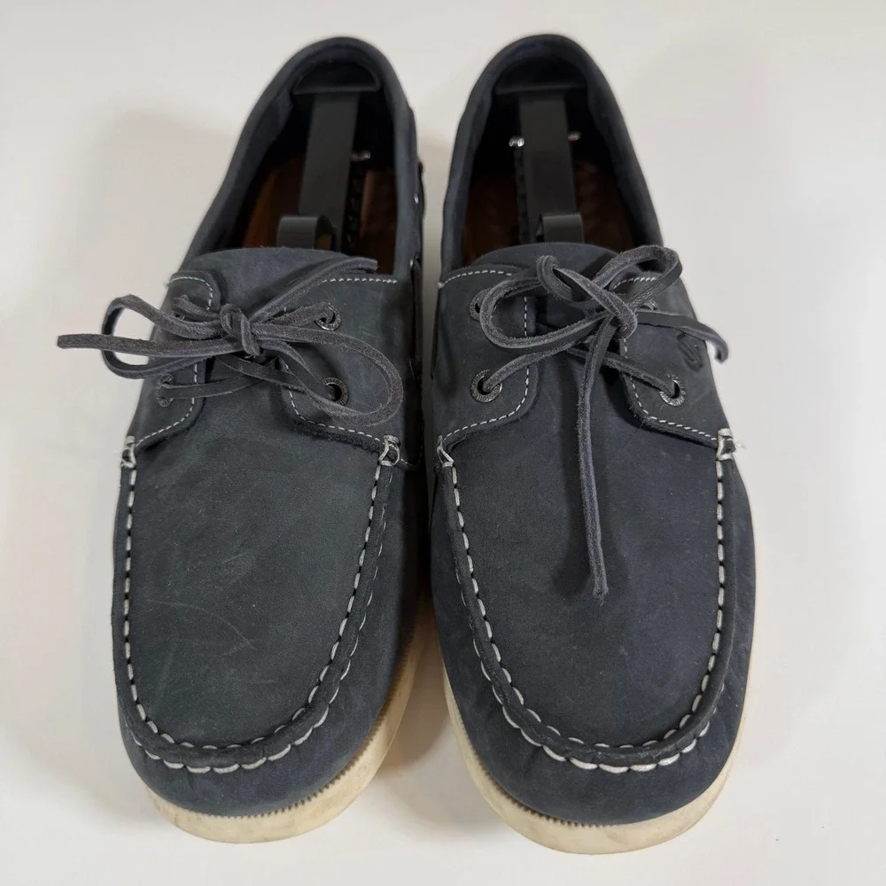 Johnston & Murphy Boat Shoes Size 6M Navy Blue Leather Preppy Nautical Classic